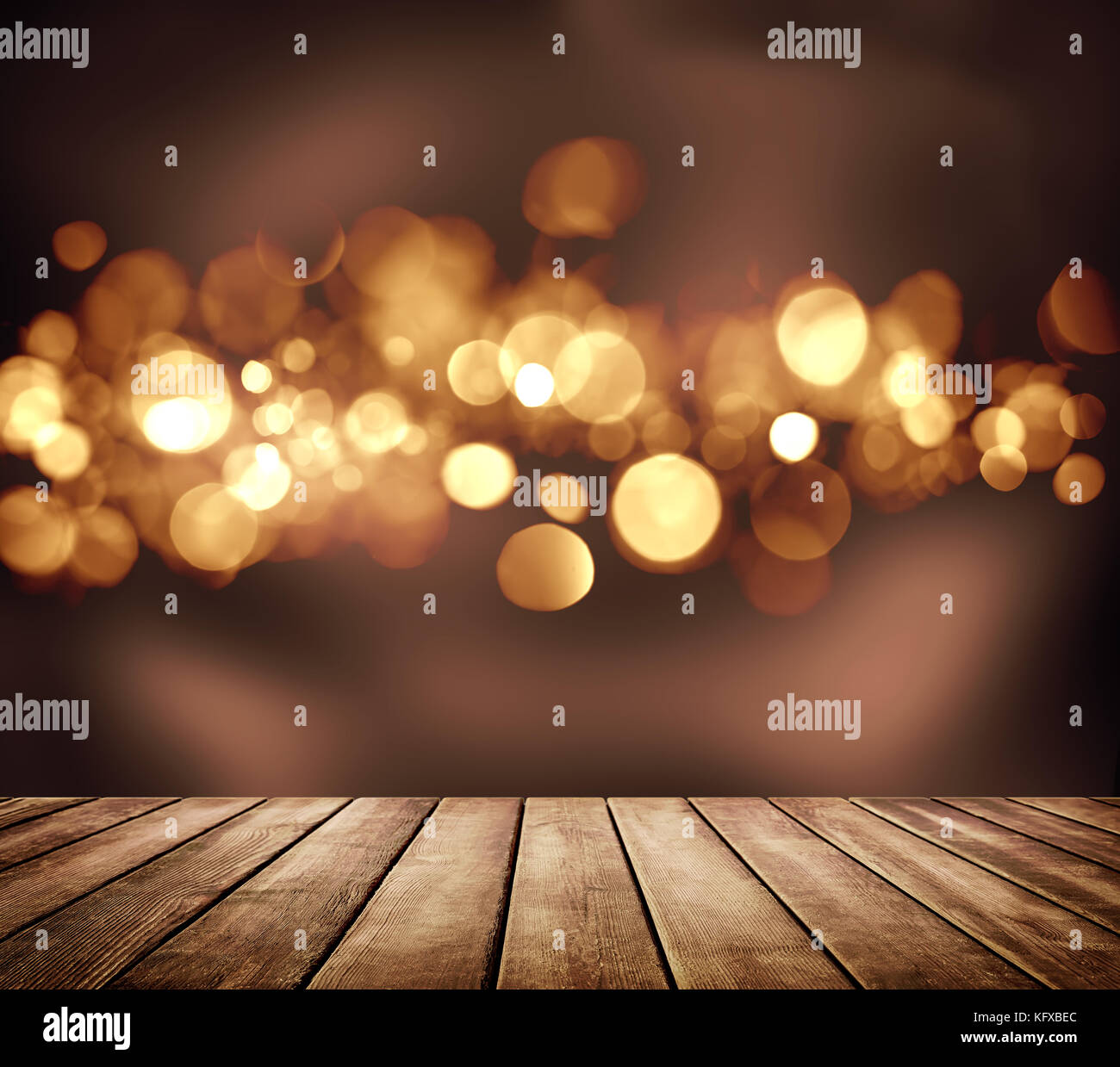 Christmas background with light spots and bokeh with empty table for Christmas Light Spots