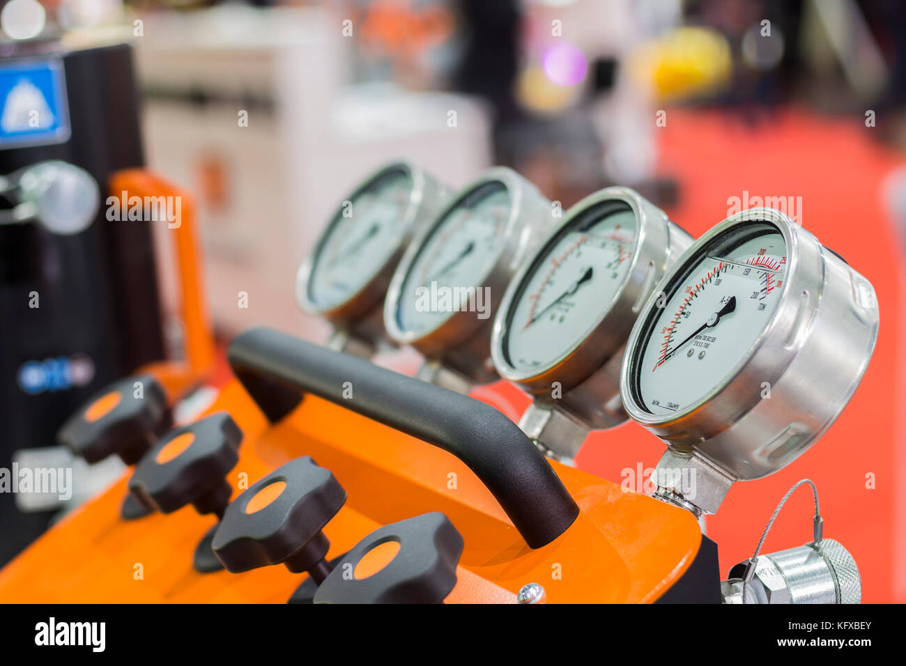 Pressure gauge in hydraulic pump set ; selective focus Stock Photo Alamy