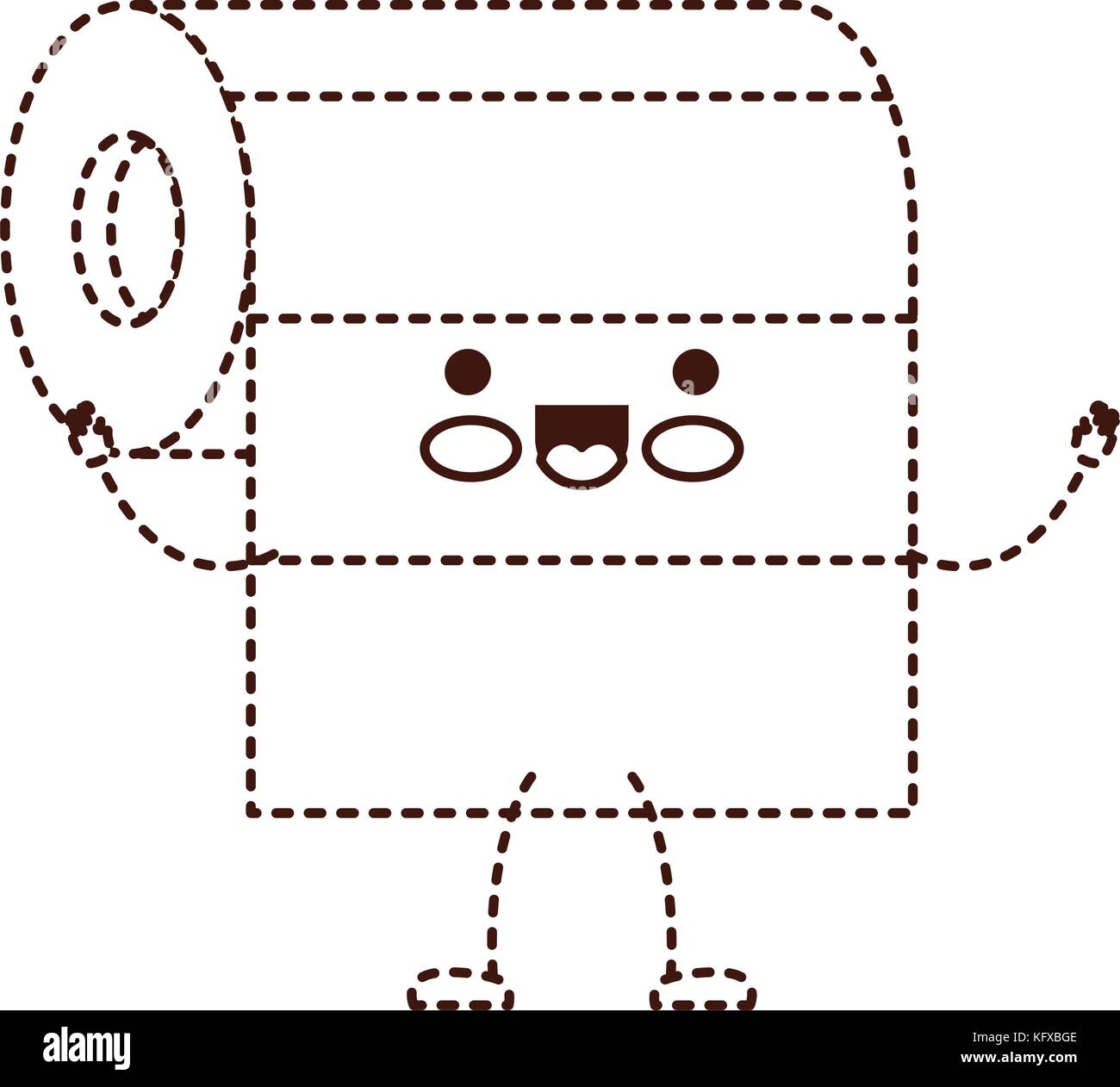 kawaii cartoon roll paper towel in brown dotted silhouette Stock Vector