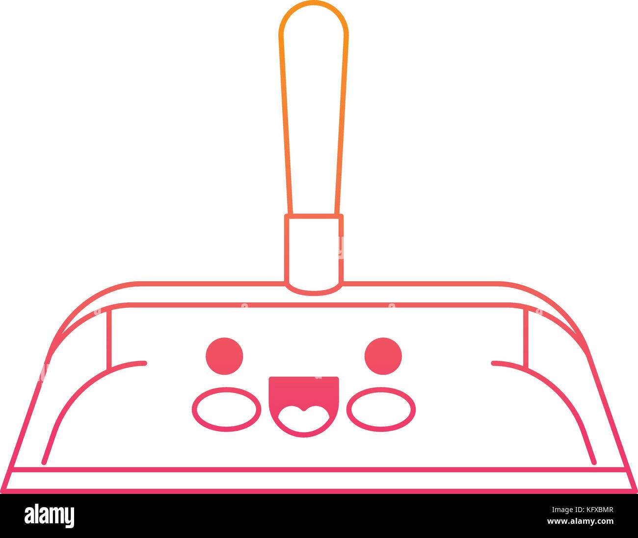 kawaii hand dustpan with wooden stick in degraded yellow to magenta