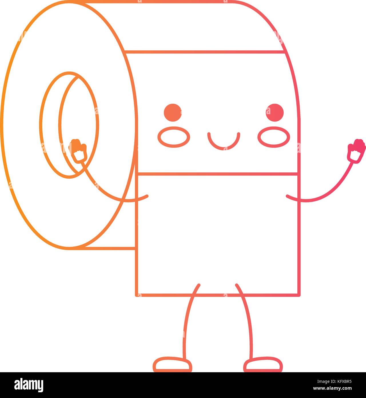kawaii cartoon toilet paper roll in degraded yellow to magenta
