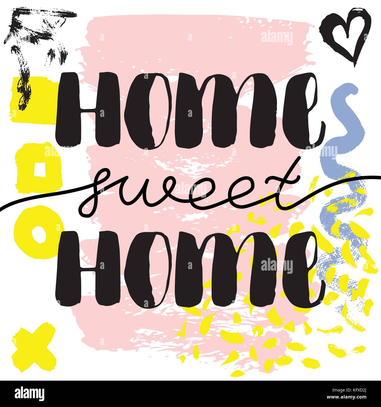 Home sweet home. Vector hand drawn brush lettering on colorful