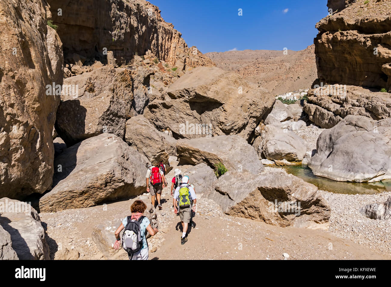 Trek in Wadi Bani Khalid - Oman Stock Photo