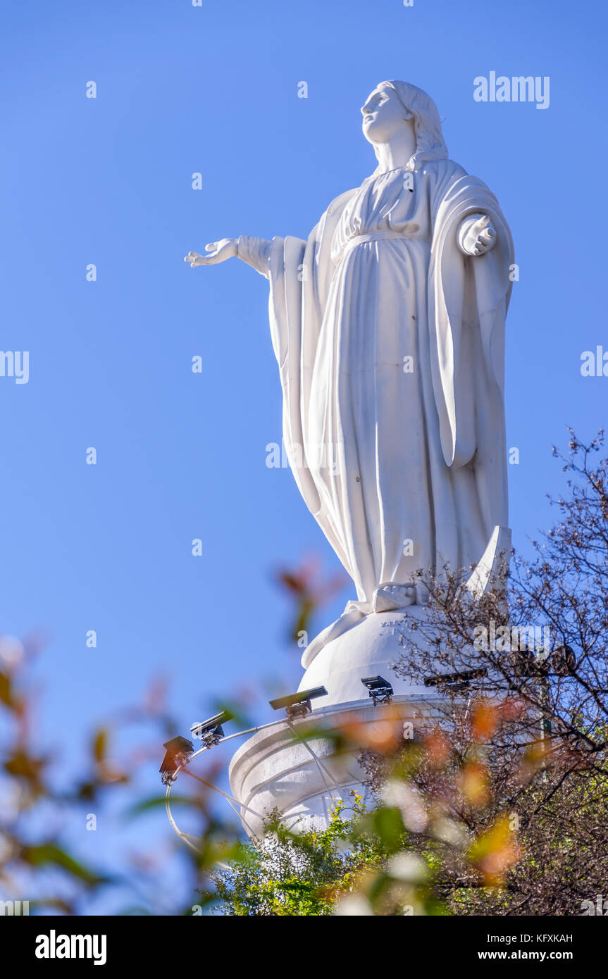 Statue of Virgin Mary, San Cristobal Hill, Santiago De Chile. Stock Photo