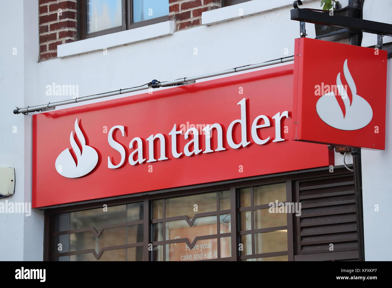 Frontage of the Santander branch in Newtown, Wales, UK Stock Photo