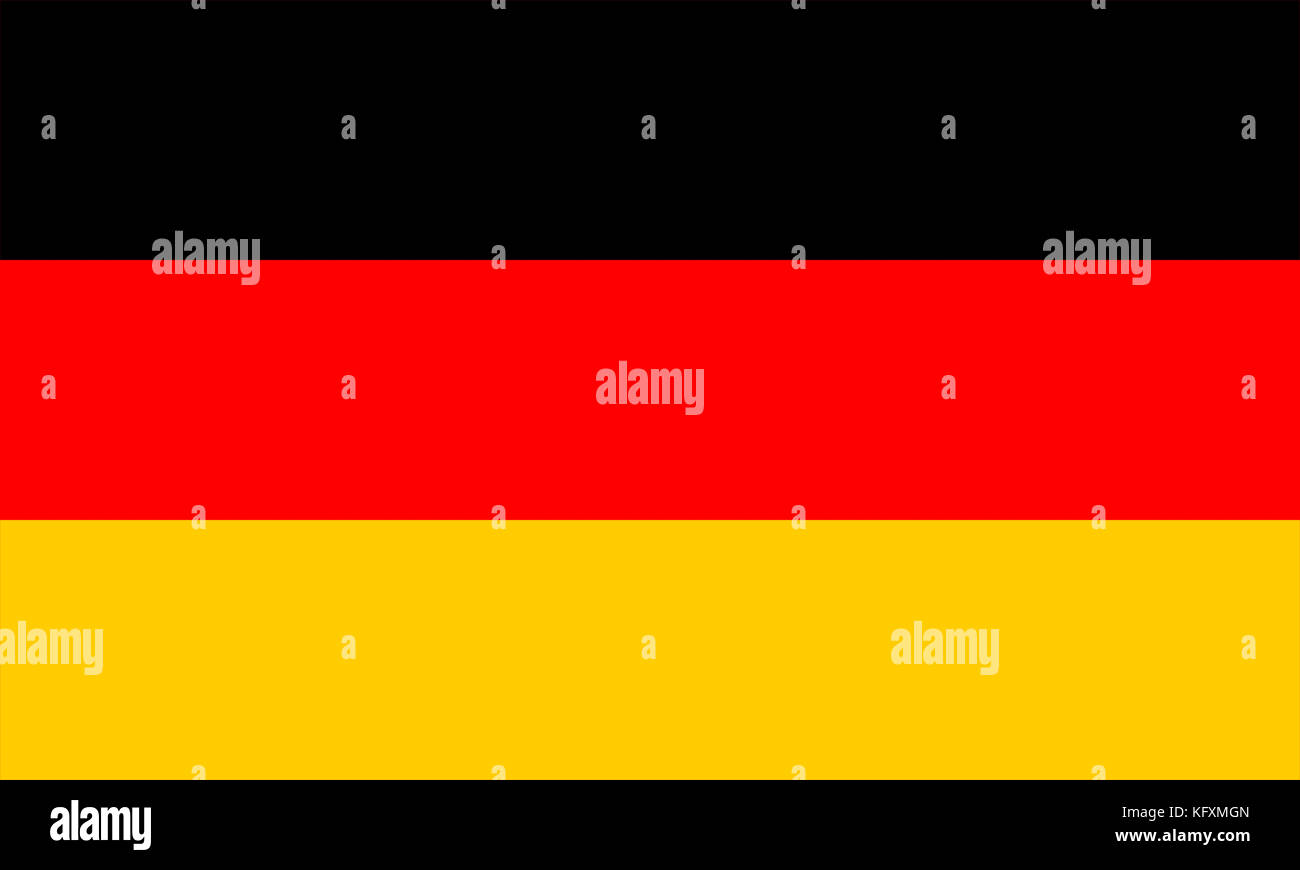 The flag of Germany or German Flag is a tricolour consisting of three equal horizontal bands displaying the national colours of Germany: black, red, a Stock Photo