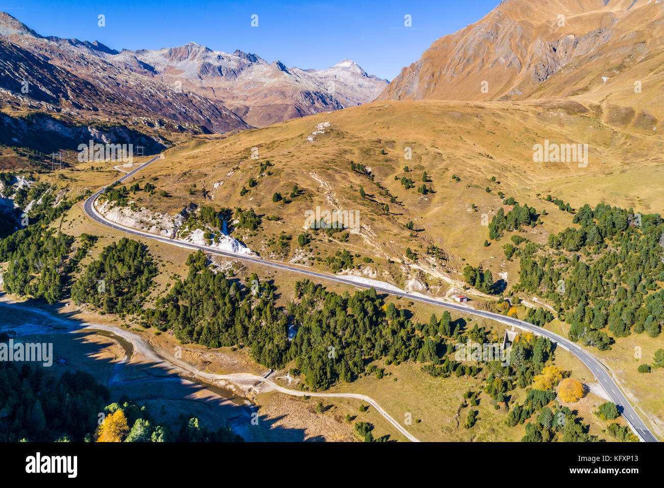 Aerial photo Lukmanier Pass (Passo del Lucomagno), Canton Ticino, Switzerland Stock Photo