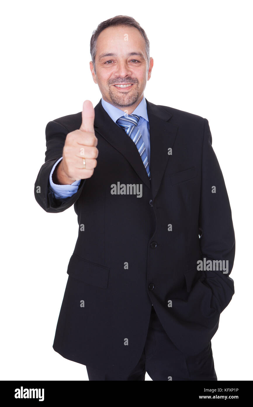 Happy Businessman With Thumbs Up Isolated On White Background Stock ...