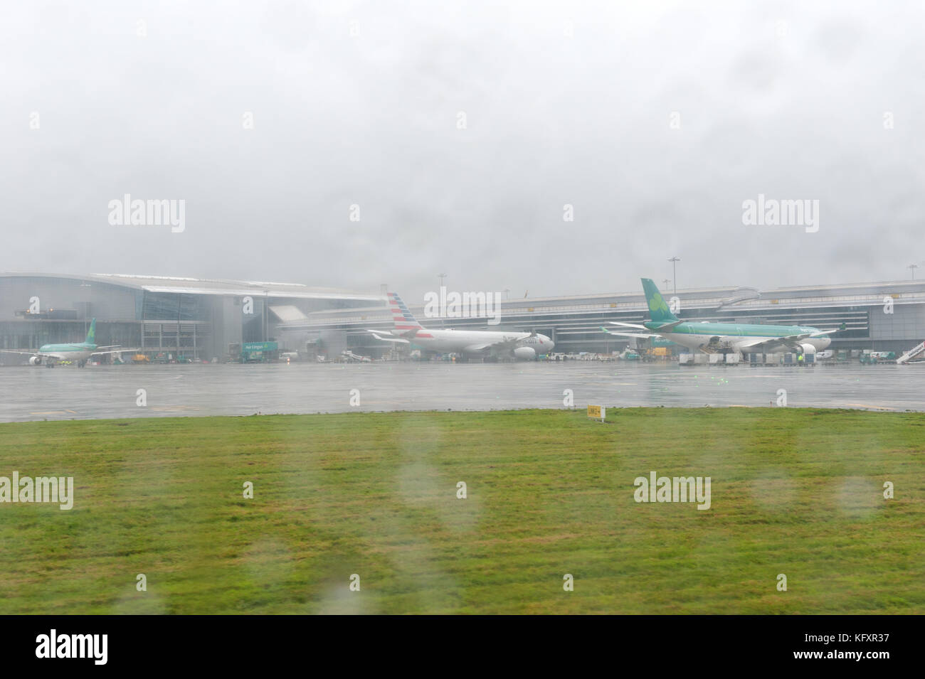 Dublin, Ireland - 27 September, 2017: Aer Lingus planes lined up at Terminal 2 at Dublin Airport Ireland Stock Photo