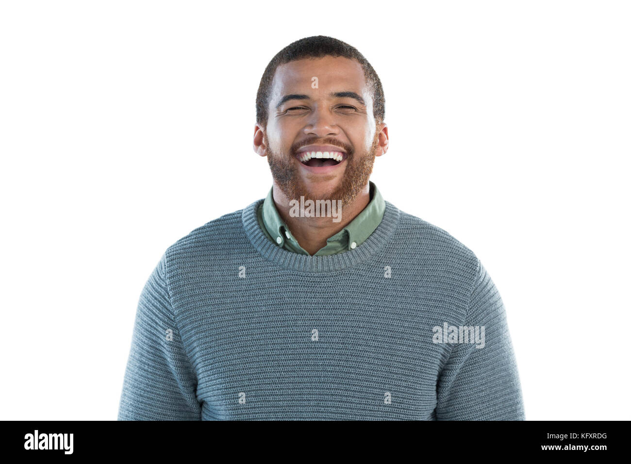 Portrait of happy man standing against white background Stock Photo - Alamy
