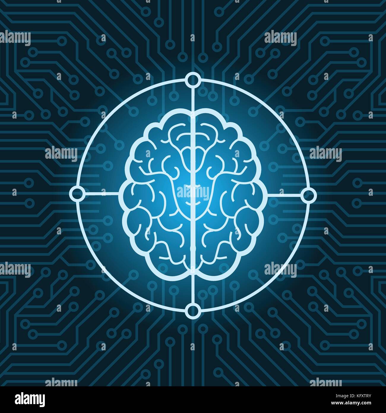 Brain Icon Over Blue Circuit Chip Background Connection Concept Stock ...