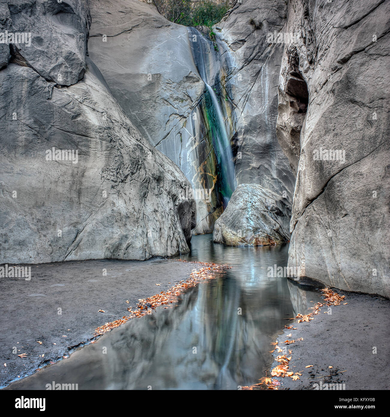 Tahquitz Falls photographed at the end of the two miles loop trail in Palm Springs, CA. Stock Photo