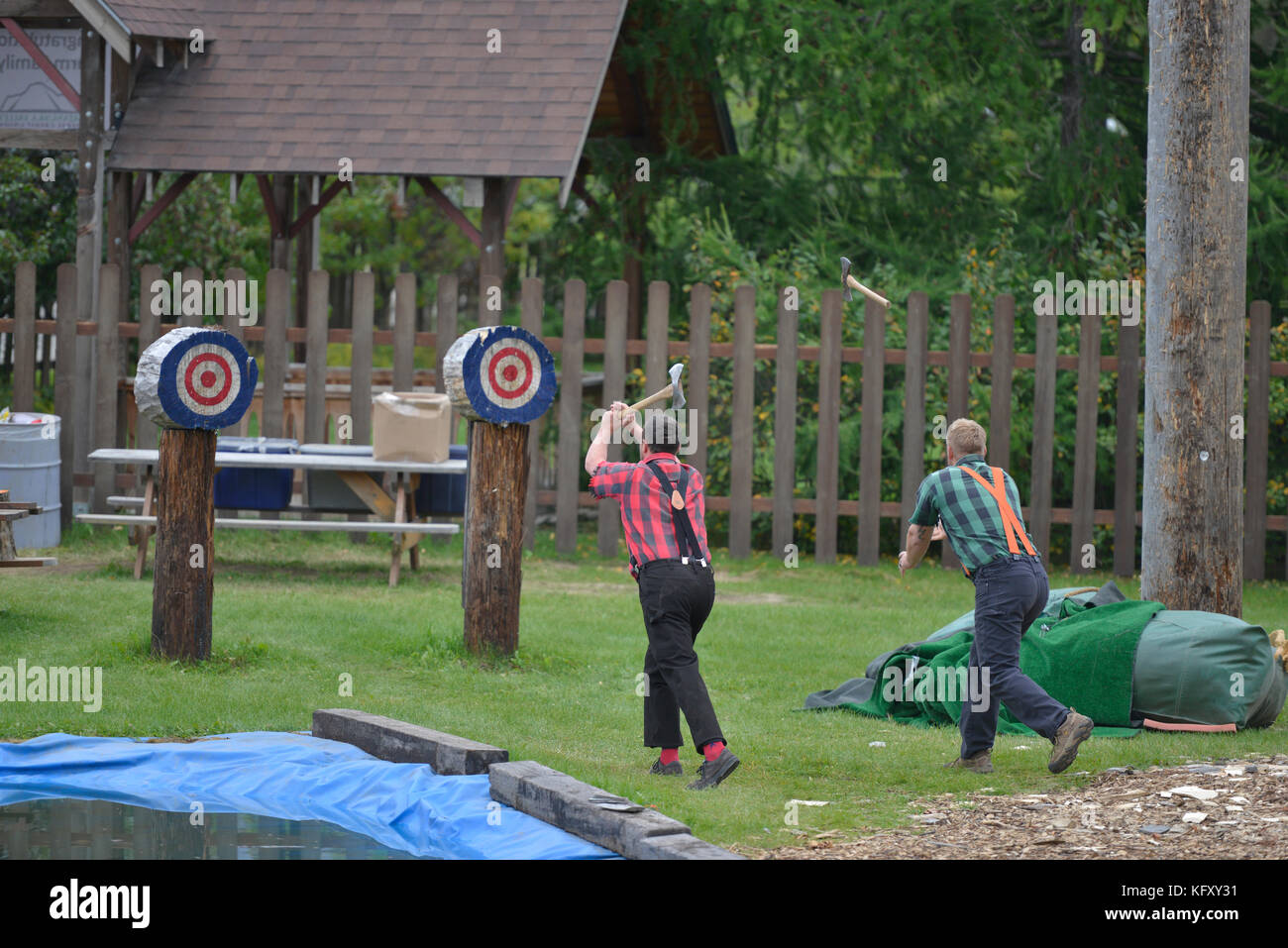 Lumberjack, show, Alaska State Fair, Palmer, Alaska, USA Stock Photo