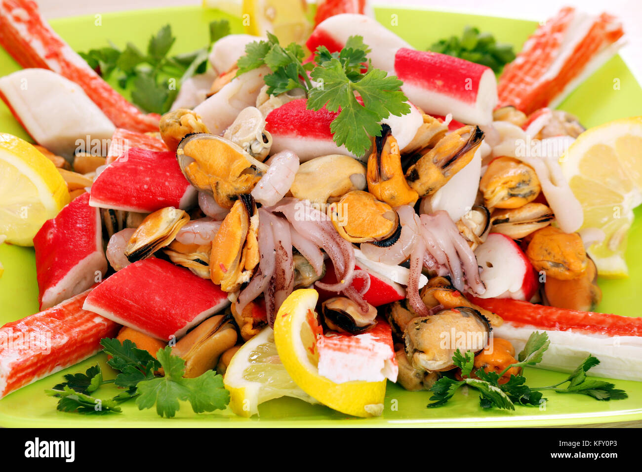 healthy sea food on plate Stock Photo