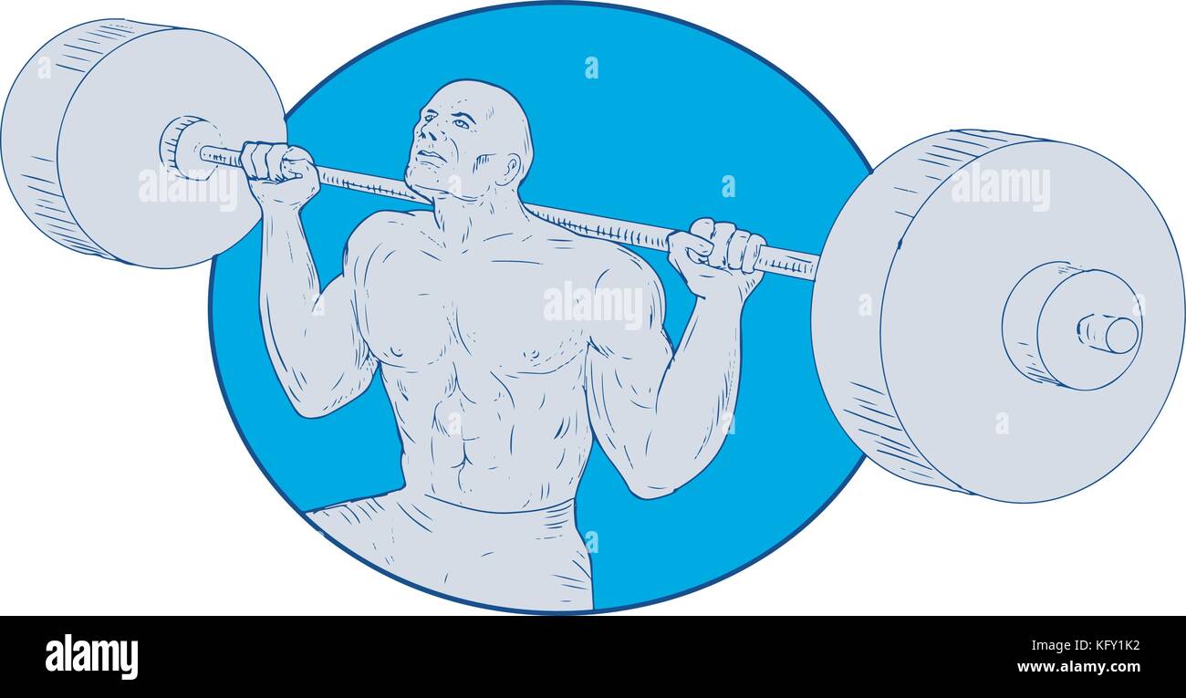 Drawing sketch style illustration of a Strongman weightlfter lifting ...