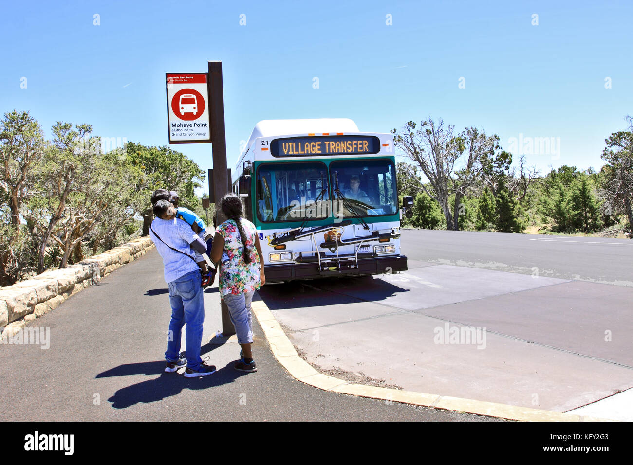 Grand Canyon National Park tour bus stop Arizona USA Stock Photo