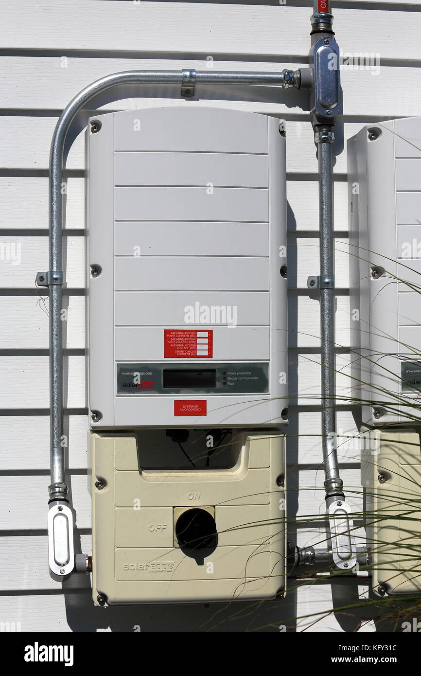 Rooftop solar panel system inverter Stock Photo