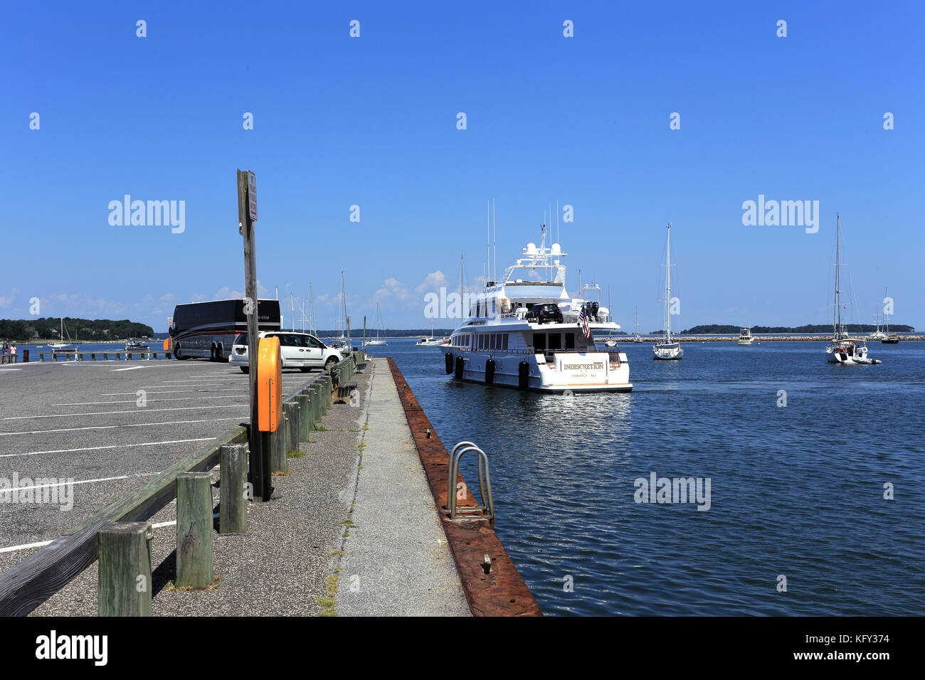Yacht off Long Wharf Sag harbor Long Island New York Stock Photo