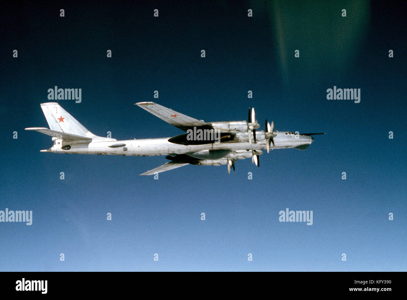 SOVIET TU-95 ' Bear' D strategic bomber aircraft in May 1983. Photo: MOD Stock Photo
