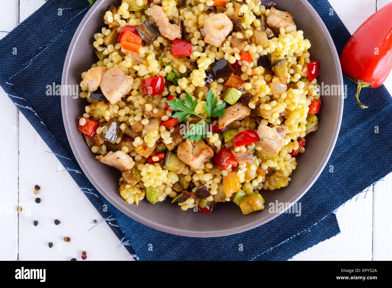 Light Healthy Dietary Salad With Couscous Vegetables Zucchini Stock Photo Alamy