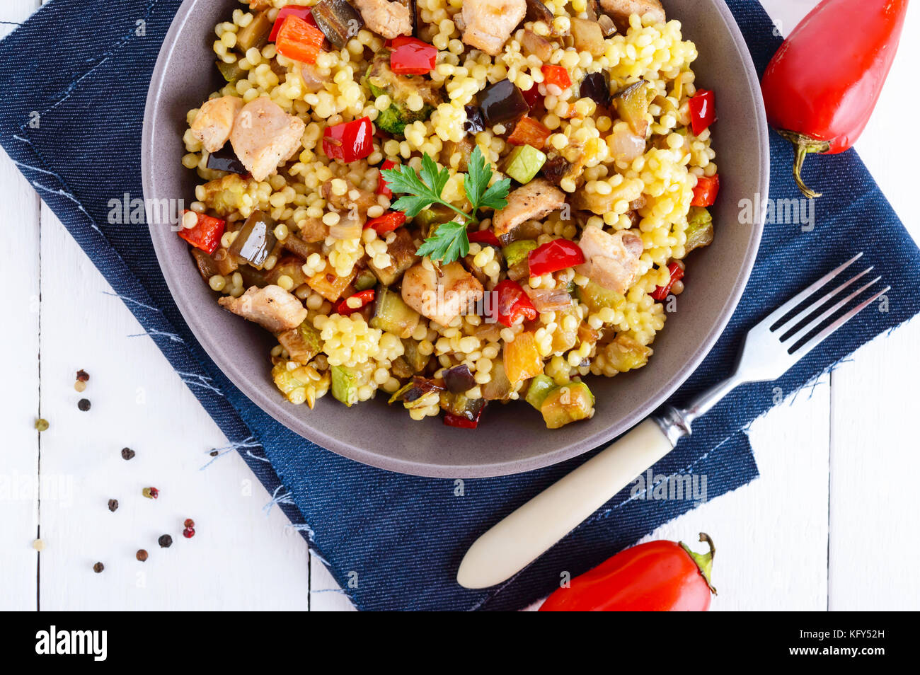 Light Healthy Dietary Salad With Couscous Vegetables Zucchini Stock Photo Alamy