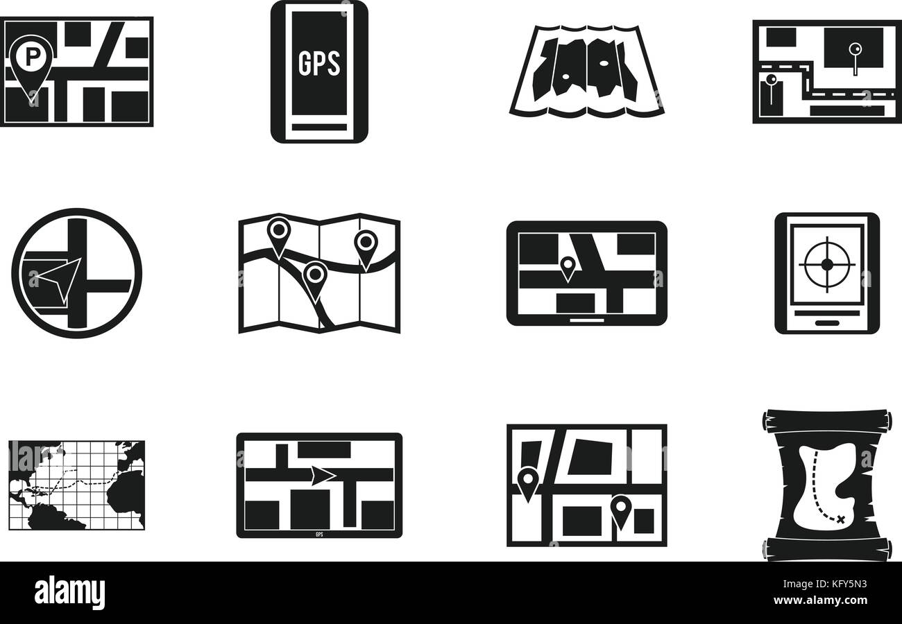 Gps map icon set, simple style Stock Vector Image & Art - Alamy