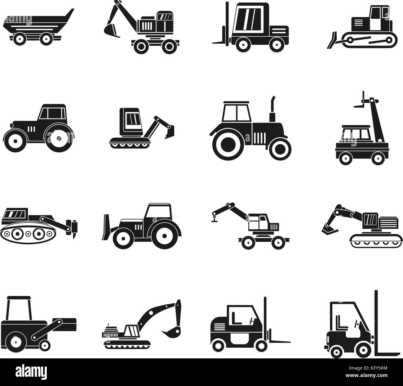 Construction vehicle icon set, simple style Stock Vector