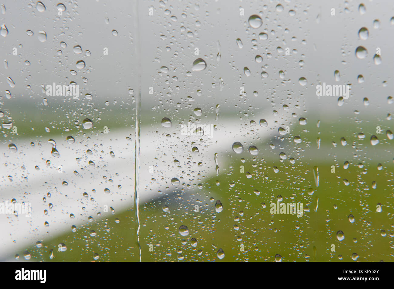 View through a window on airplane on rain weather Stock Photo