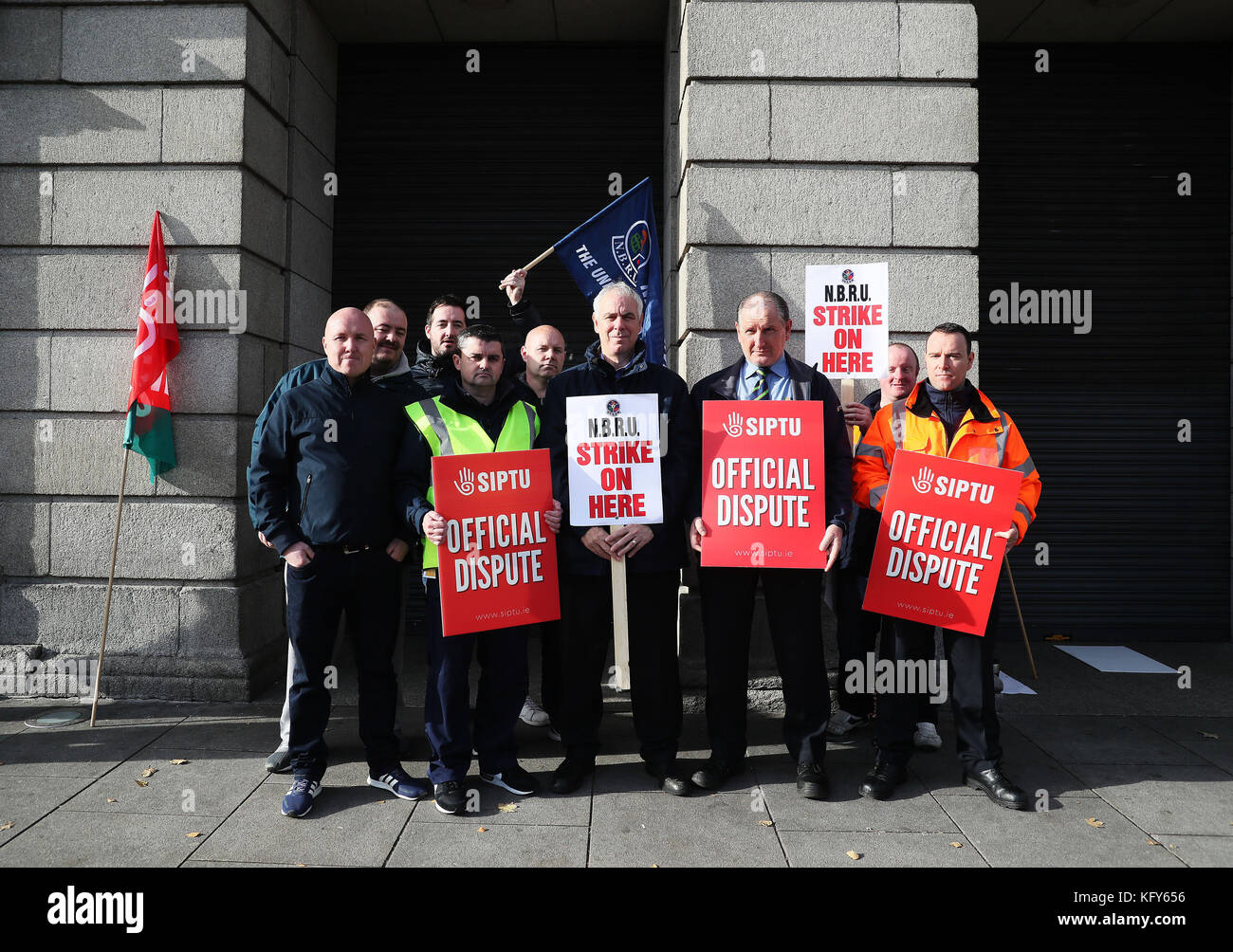 Train drivers and rail workers picket outside Heuston Station, Dublin, during a one day strike