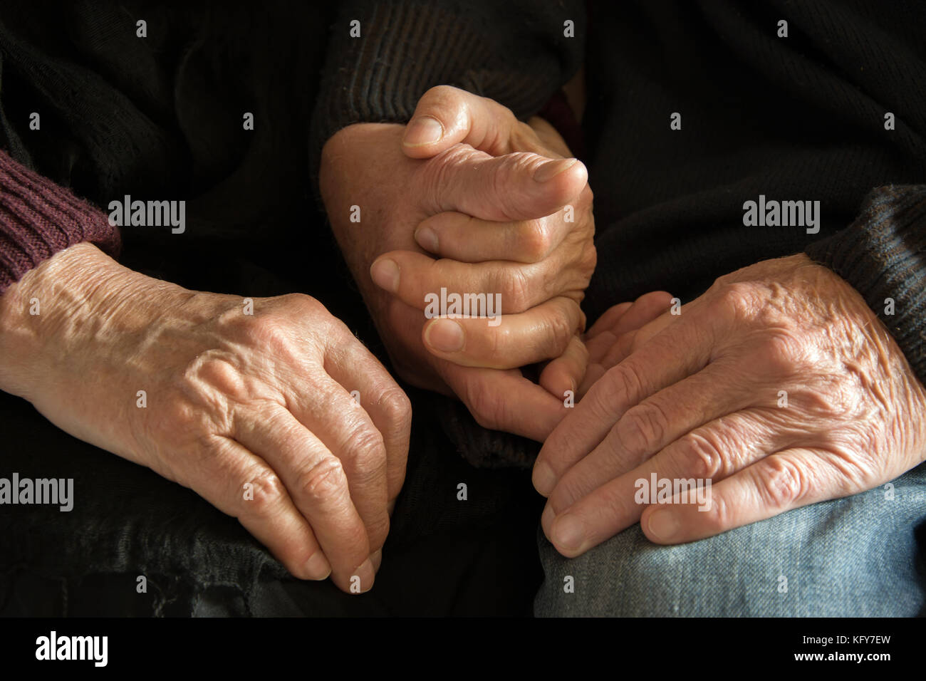 Old couple's hands - holding Stock Photo