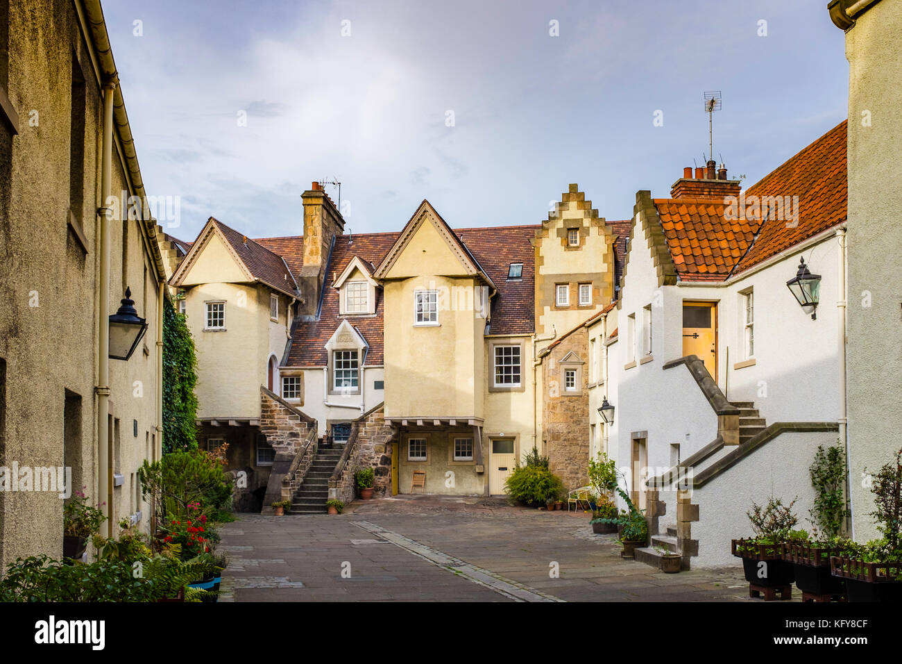 View of White Horse Close in Edinburgh an old courtyard lined with houses, Scotland, United Kingdom, Stock Photo
