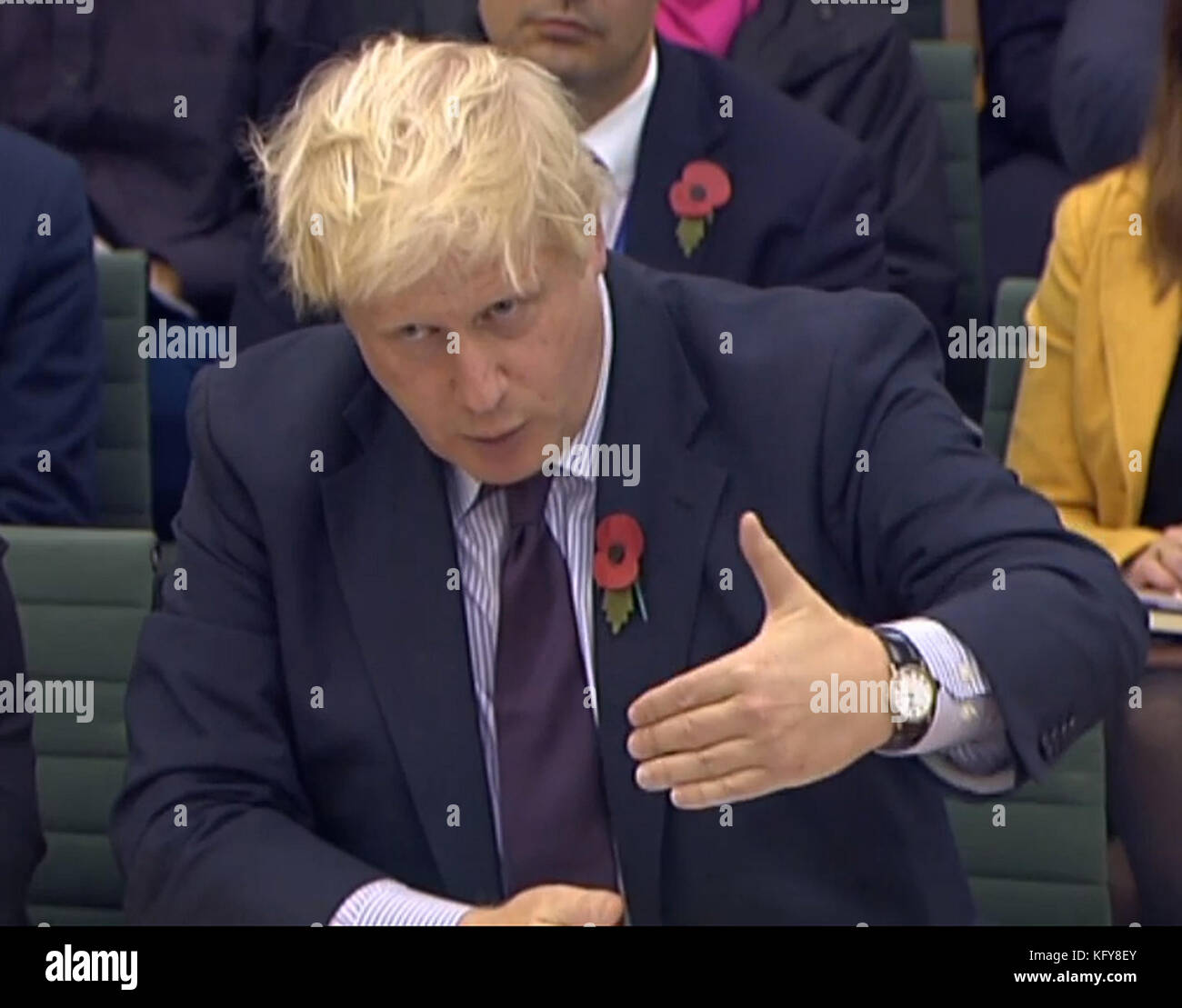 Foreign Secretary Boris Johnson gives evidence to the Commons Foreign Affairs Committee at Portcullis House, London. Stock Photo