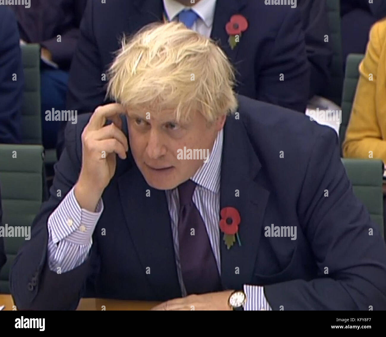 Foreign Secretary Boris Johnson gives evidence to the Commons Foreign Affairs Committee at Portcullis House, London. Stock Photo