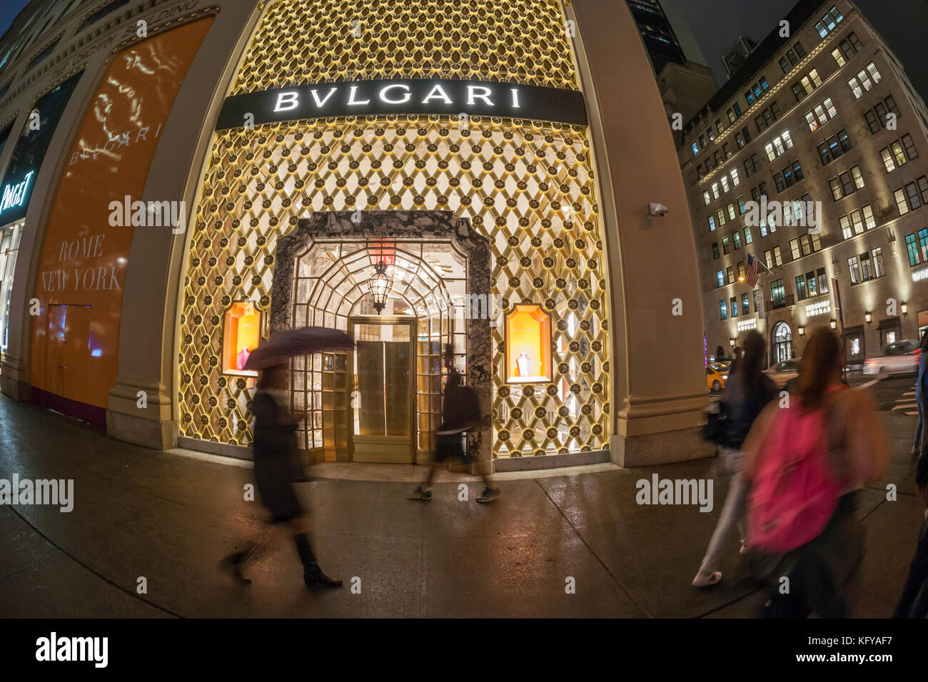 The newly renovated Bulgari jewelry store in Midtown Manhattan in New York is seen on Tuesday, October 24, 2017. Bulgari SpA is a unit of the luxury goods conglomerate LVMH Moet Hennessy Louis Vuitton SA which acquired it in 2011. (© Richard B. Levine) Stock Photo