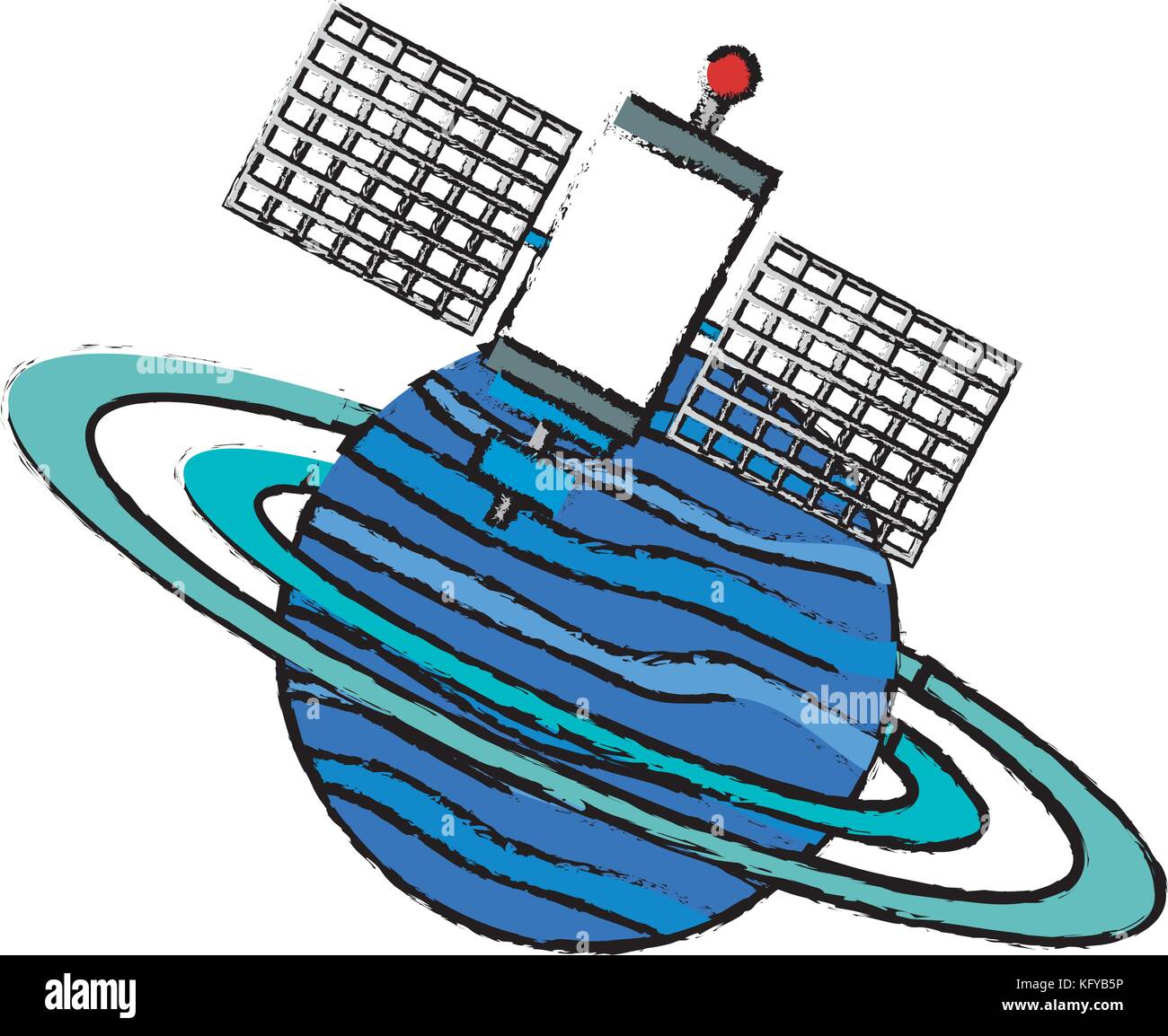 saturn planet with satellite vector illustration design Stock Vector ...