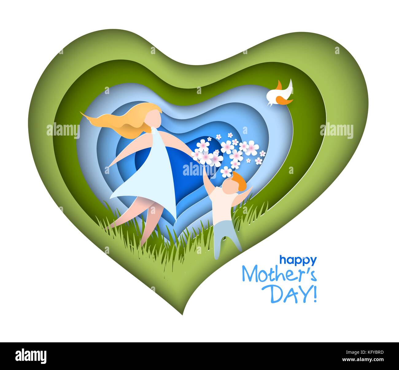 Happy Mothers Day card. Creative paper cut background with mom ...
