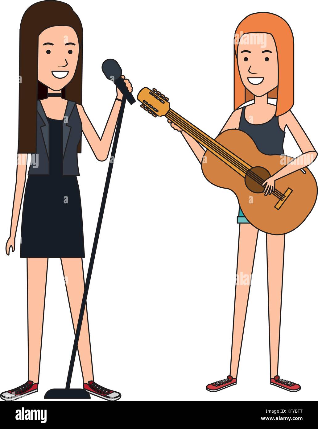 women singing and playing guitar vector illustration design Stock ...