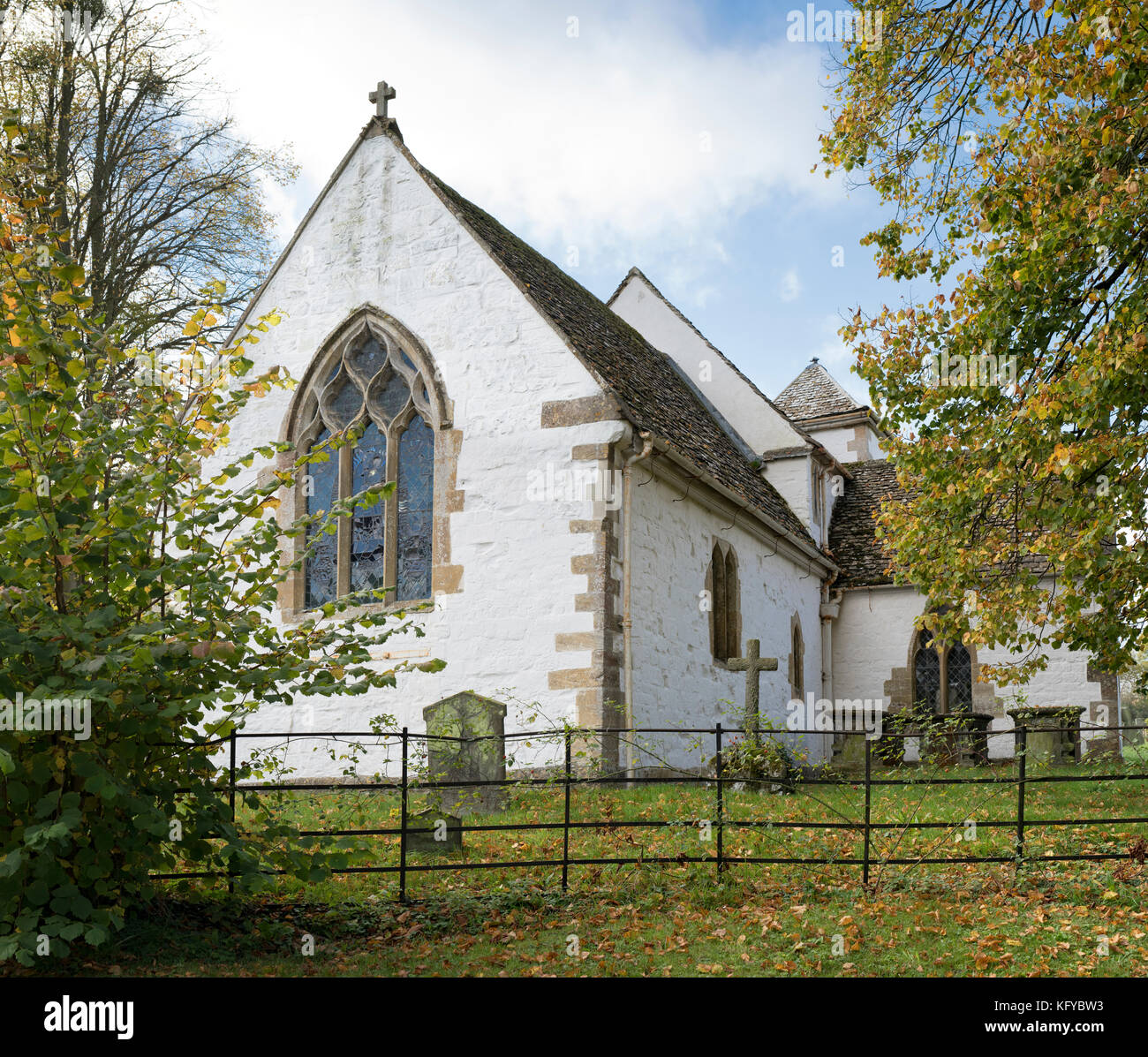 The 13th century Church of St Swithun at Compton Beauchamp in autumn. Vale of White Horse, Oxfordshire, England Stock Photo
