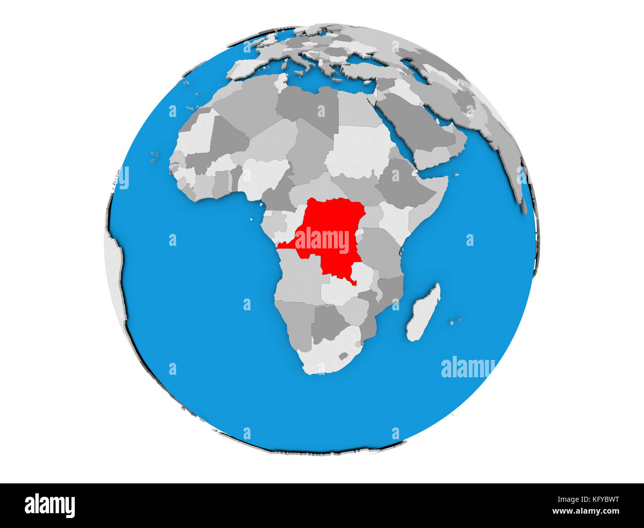 Democratic Republic of Congo highlighted in red on political globe. 3D ...