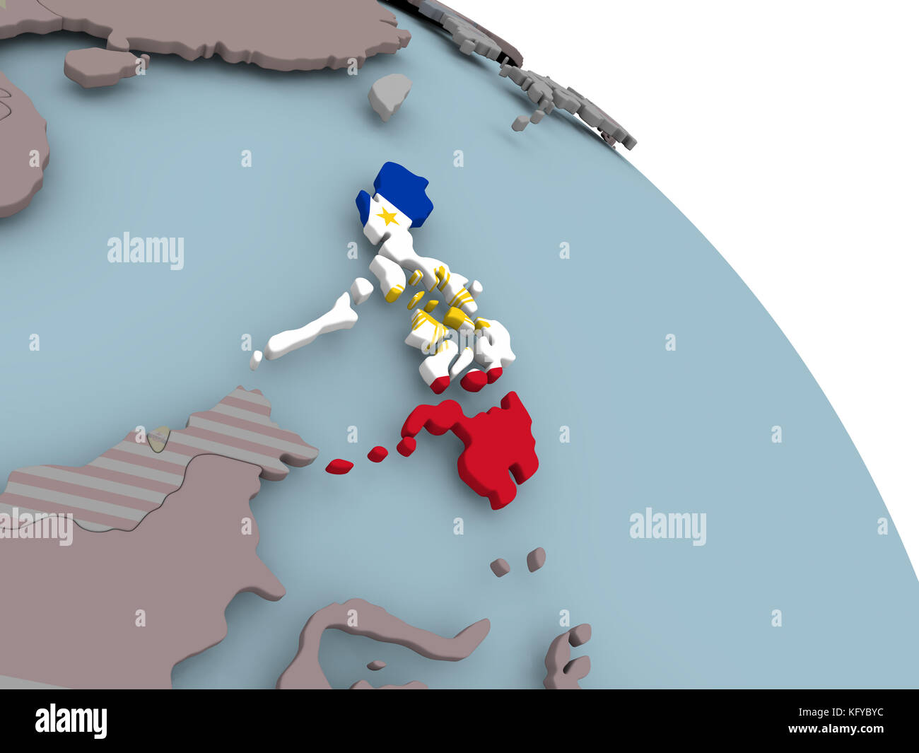 Illustration of Philippines on political globe with embedded flags. 3D ...