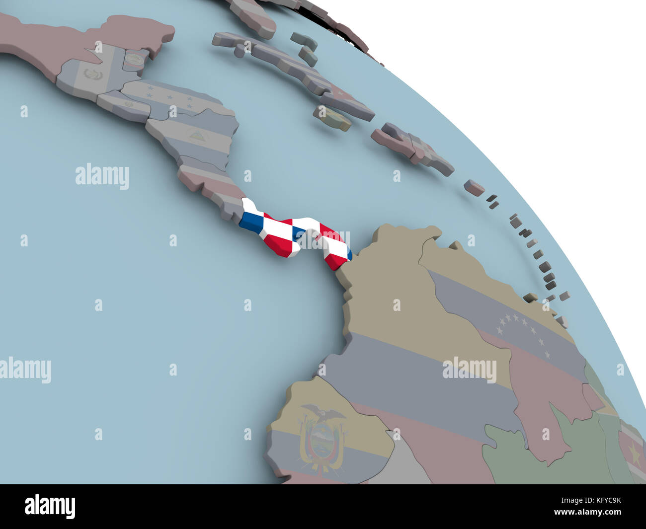Illustration of Panama on political globe with embedded flags. 3D ...