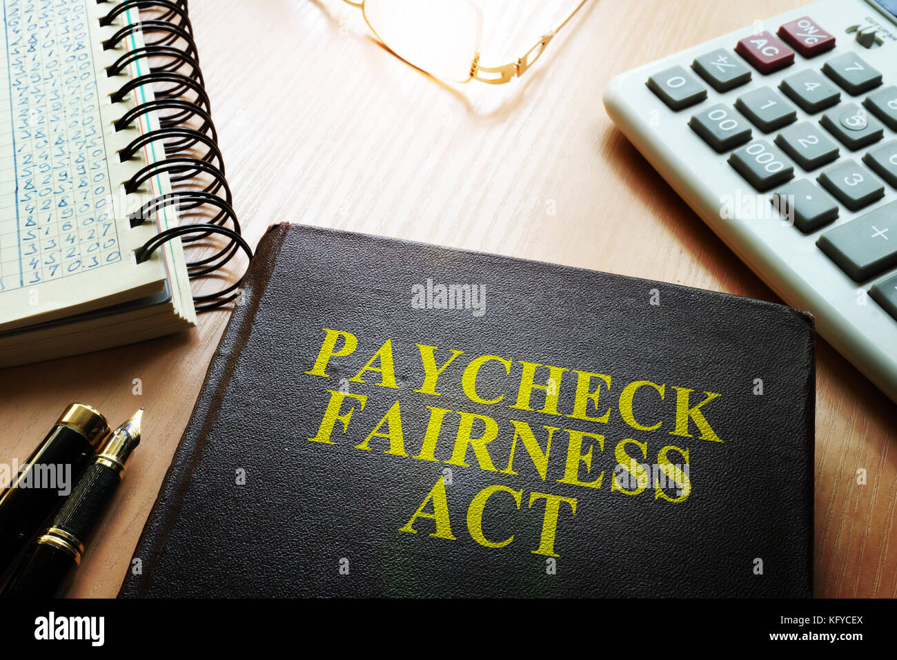 Book about Paycheck Fairness Act on a desk. Stock Photo