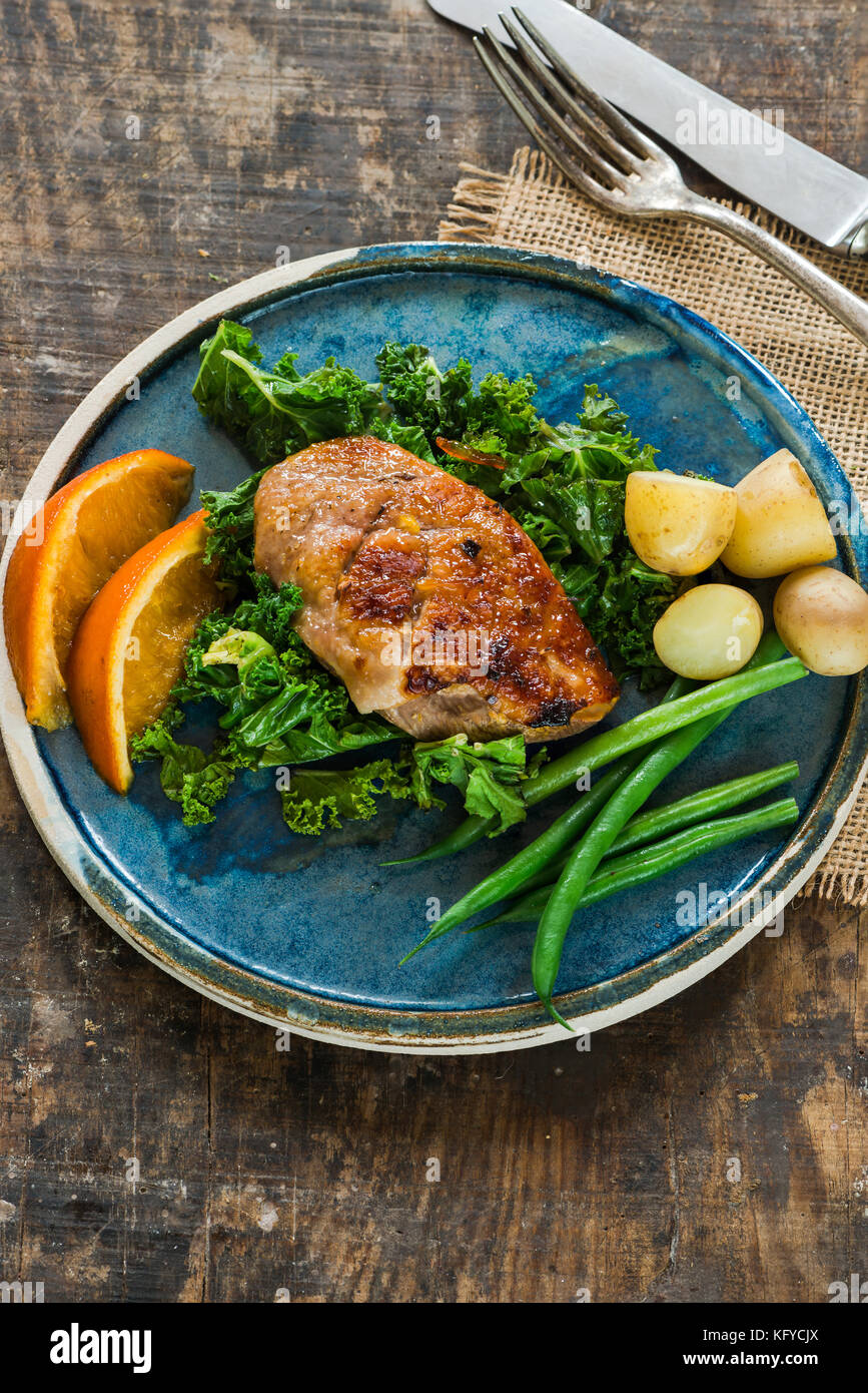 Roast duck fillets with orange marmalade and chilli glaze with boiled