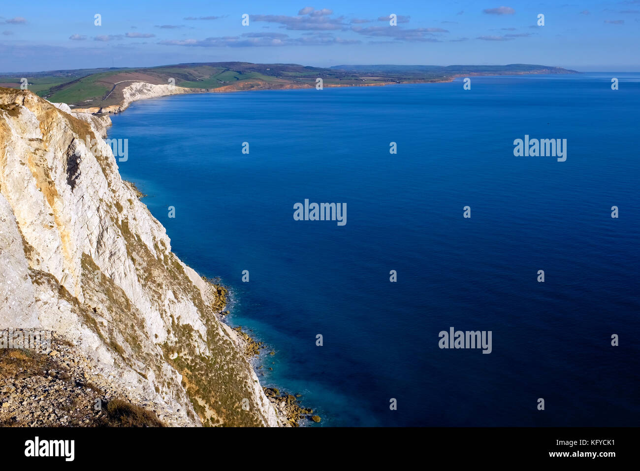 Chalk, Cliffs, Fence, grass, Tennyson Down, Freshwater, Bay, Compton