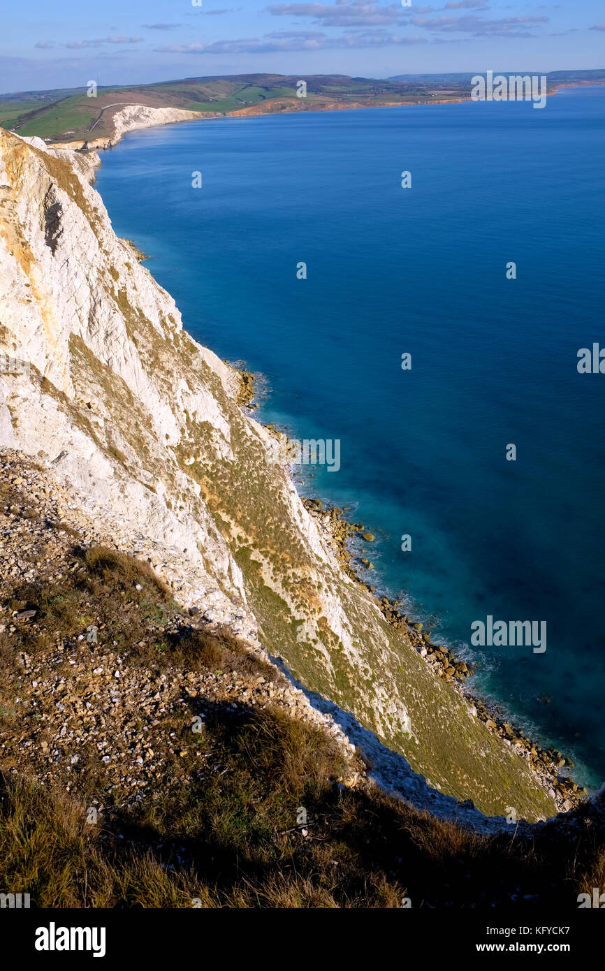 Chalk, Cliffs, Fence, grass, Tennyson Down, Freshwater, Bay, Compton