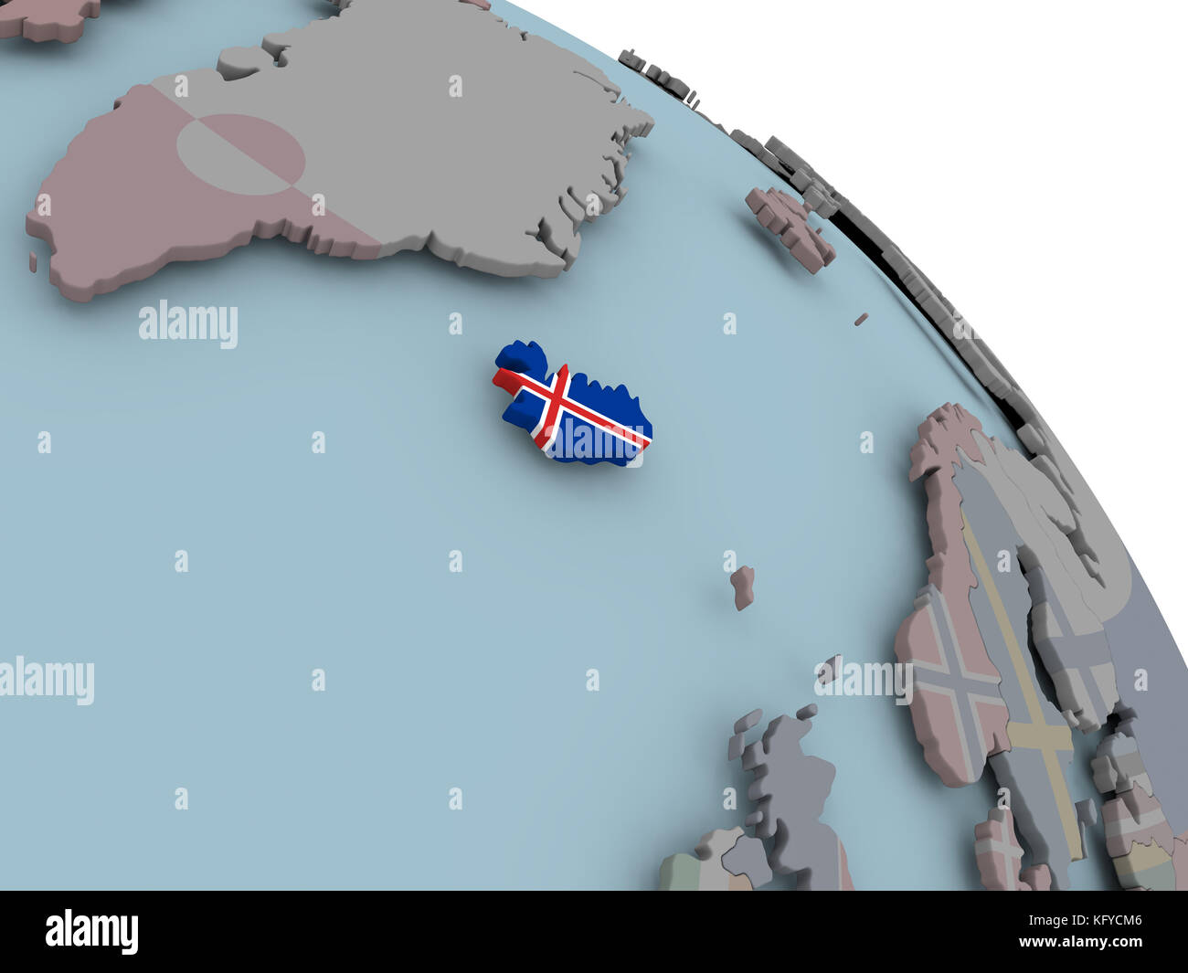 Illustration of Iceland on political globe with embedded flags. 3D ...