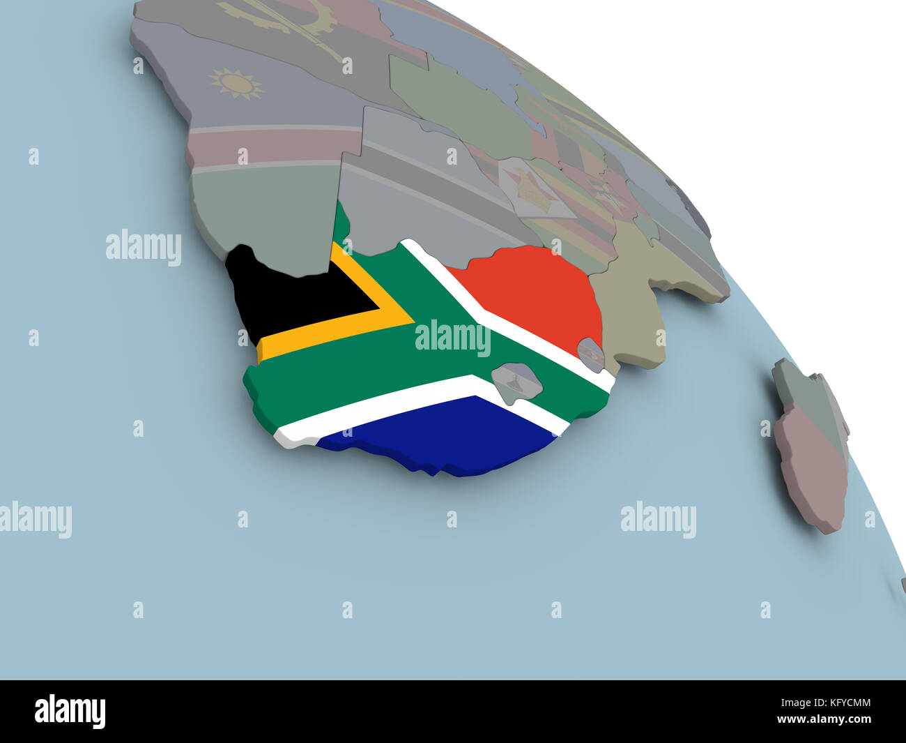 Illustration of South Africa on political globe with embedded flags. 3D ...