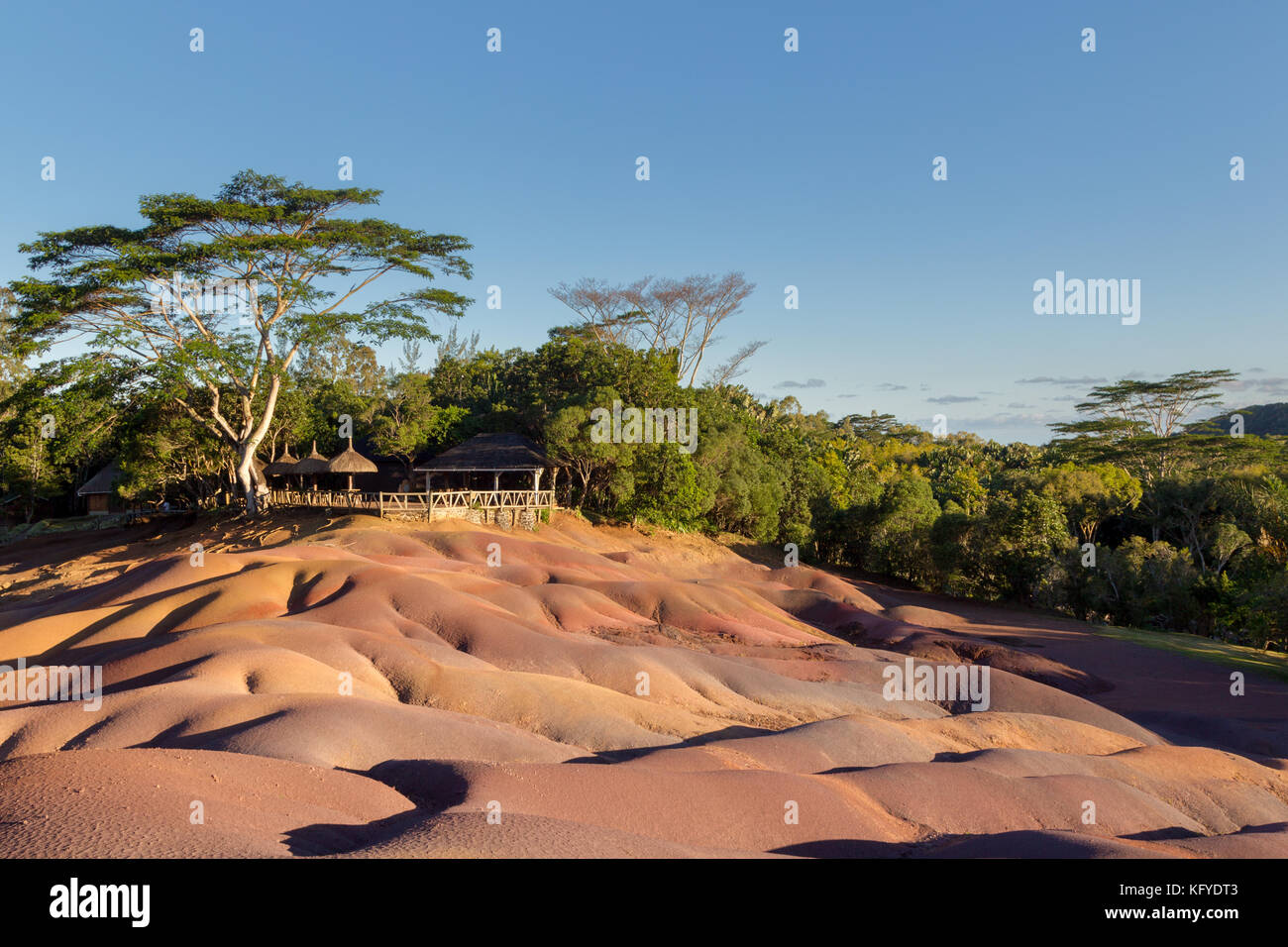 The Seven Coloured Earths, a geological formation and tourist attraction near Chamarel, Mauritius, Africa. Stock Photo