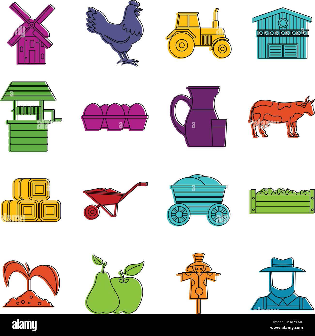 Farm icons doodle set Stock Vector Image & Art - Alamy