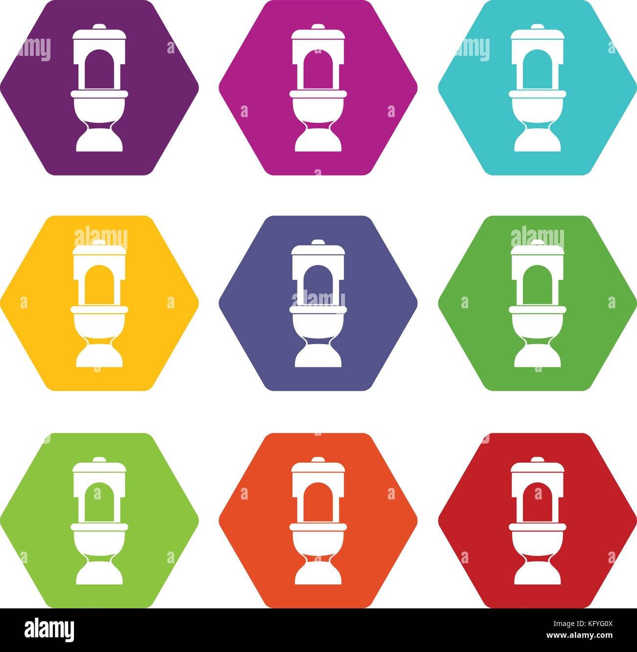 Toilet bowl icon set color hexahedron Stock Vector